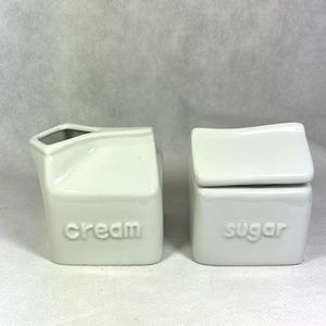 Vintage White Creamer And Sugar Set, Creamer Shaped Like Milk Carton